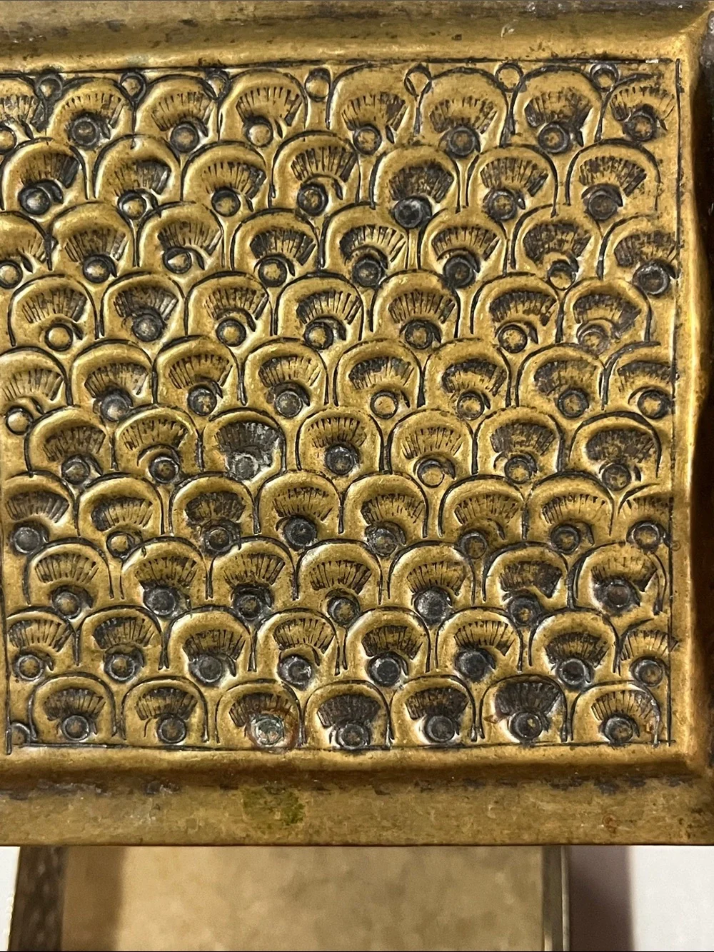 Antique Gold and Tan Embossed Metal Vanity Slide Box